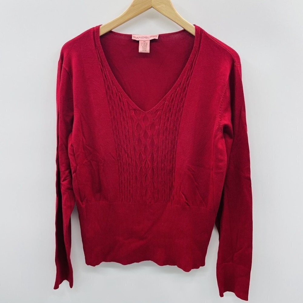 Bandolino Womens Size XL Long Sleeve V Neck Pullover Sweater Rayon Red 559